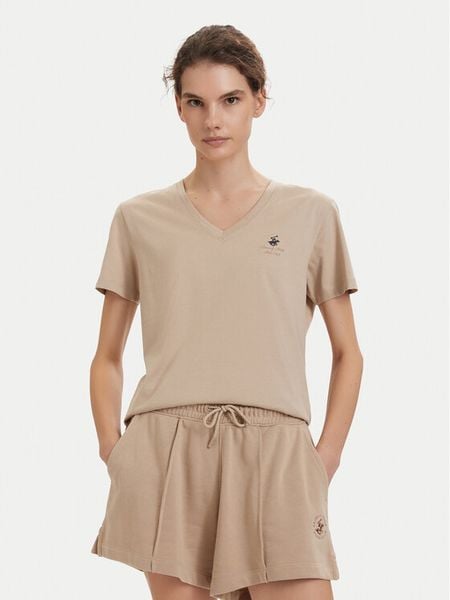 Beverly Hills Polo Club T-Shirt P-SS26W-TS516518 Beżowy Regular Fit. Brązowe t-shirty Beverly Hills Polo Club, s, bez wzorów, bez kołnierzyka, bez ramiączek. Za 139,99 zł.