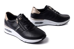 RIEKER REMONTE D2H01-03 black combination, półbuty damskie. Czarne półbuty Rieker Remonte, bez wzorów, ze skóry, bez obcasa, na koturnie, bez zapięcia. Za 293,93 zł.