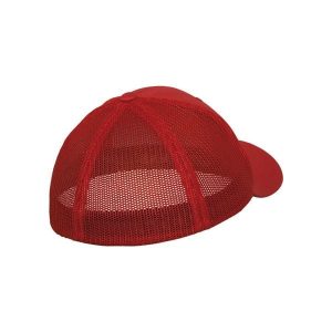 Czapka Flexfit Trucker. Czerwone czapki FLEXFIT, bez wzorów, z bawełny. Za 67,65 zł.