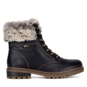 Trzewiki Remonte. Czarne botki Remonte, bez wzorów, bez obcasa, na płaskiej podeszwie, bez zapięcia. Za 423,00 zł.