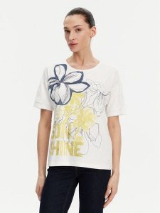 Olsen T-Shirt 11105007 Biały Relaxed Fit. Białe t-shirty Olsen, bez wzorów, z bawełny, bez kołnierzyka, bez ramiączek. Za 149,99 zł.