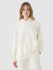 4F Bluza dresowa nierozpinana z kapturem damska - biała XS. Białe bluzy 4f, xs, bez wzorów, z bawełny, z kapturem. W wyprzedaży za 79,99 zł.