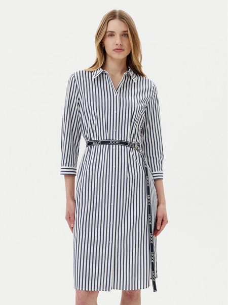 JOOP! Sukienka koszulowa 58 252D58Dominique 30046521 Granatowy Regular Fit. Niebieskie kombinezony JOOP!, bez wzorów, z bawełny, bez kołnierzyka, bez ramiączek, koszulowe. Za 429,99 zł.