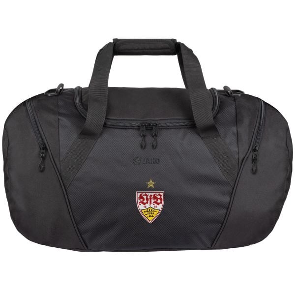 Torba sportowa VfB Stuttgart 2021/22. Czarne torby podróżne i sportowe JAKO, bez wzorów, z materiału, na ramię, duże. Za 206,63 zł.