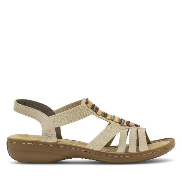 Sandały Rieker. Brązowe sandały Rieker, bez wzorów, bez obcasa, na płaskiej podeszwie, bez zapięcia. Za 299,99 zł.