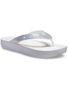 Crocs Japonki "Classic Platform Glitter" w kolorze srebrnym rozmiar: 41/42. Szare klapki Crocs, bez wzorów, z otwartym noskiem, bez obcasa, na platformie. Za 109,78 zł.