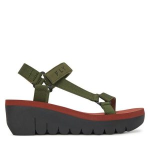 Sandały Fly London. Zielone sandały Fly London, bez wzorów, bez obcasa, na koturnie, bez zapięcia. Za 463,99 zł.