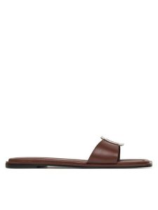 Calvin Klein Klapki Flat Slide W/Ck Hw Big - Lth HW0HW02482 Brązowy. Brązowe klapki Calvin Klein, bez wzorów, ze skóry, bez obcasa. Za 319,99 zł.