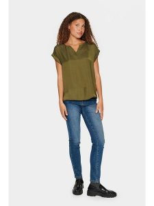 SAINT TROPEZ Bluzka w kolorze oliwkowym rozmiar: XXL. Brązowe bluzki Saint Tropez, xxl, bez wzorów, bez kołnierzyka, bez ramiączek. Za 83,42 zł.