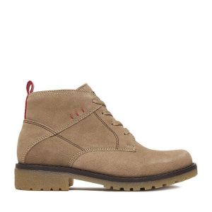 Trzewiki Lasocki. Brązowe botki Lasocki, bez wzorów, bez obcasa, na płaskiej podeszwie, bez zapięcia. Za 239,99 zł.