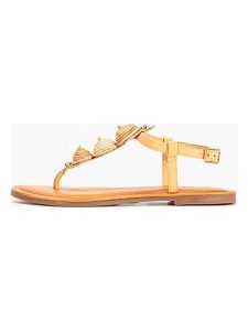 INUOVO Skórzane sandały w kolorze żółtym rozmiar: 36. Brązowe sandały Inuovo, z aplikacjami, z otwartym noskiem, bez obcasa, bez zapięcia. Za 173,99 zł.