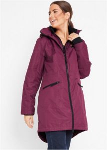 Wodoodporna kurtka outdoorowa z kapturem w optyce 2 w 1, idealna na okres przejściowy. Fioletowe kurtki bonprix, s, bez wzorów, z kapturem. Za 319,99 zł.