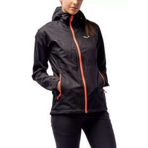 Kurtka przeciwdeszczowa turystyczna damska Salewa Puez (Aqua 3) Ptx W Jkt. Czarne kurtki Salewa, s, bez wzorów, bez kaptura. W wyprzedaży za 372,50 zł.