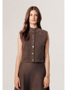 Rodier Kamizelka w kolorze jasnobrązowym rozmiar: M. Brązowe kamizelki Rodier, m, bez wzorów, z wełny, bez kołnierzyka, bez ramiączek, bez kaptura. Za 252,99 zł.