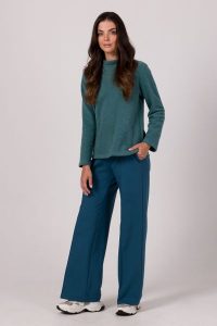 Prosta Bluza z Wysokim Kołnierzem - Turkusowa. Niebieskie bluzy MOE, l, bez wzorów, z bawełny, bez kaptura. Za 254,90 zł.