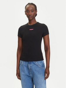 Tommy Jeans T-Shirt Script Label DW0DW21402 Czarny Slim Fit. Czarne t-shirty Tommy Jeans, s, bez wzorów, z bawełny, bez kołnierzyka, bez ramiączek. Za 109,99 zł.
