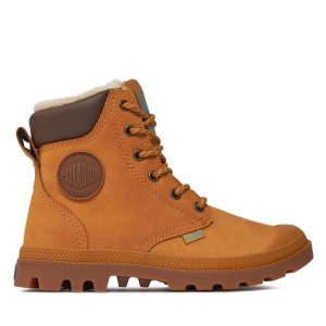 Trapery Palladium. Brązowe buty zimowe Palladium, bez obcasa, bez zapięcia. Za 589,99 zł.