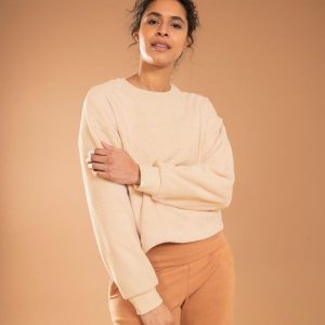Bluza Do Jogi I Medytacji Polarowa Kokon Beżowa. Brązowe bluzy KIMJALY, na zimę, s, bez wzorów, z bawełny, bez kaptura. W wyprzedaży za 89,99 zł.