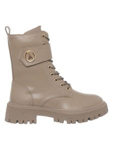 Patrizia Pepe Skórzane botki w kolorze szarobrązowym rozmiar: 41. Brązowe botki Patrizia Pepe, z aplikacjami, bez obcasa, bez zapięcia. Za 347,99 zł.