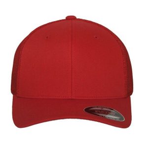 Siatkowa Czapka Z Daszkiem. Czerwone czapki FLEXFIT, bez wzorów, sportowe. Za 68,99 zł.