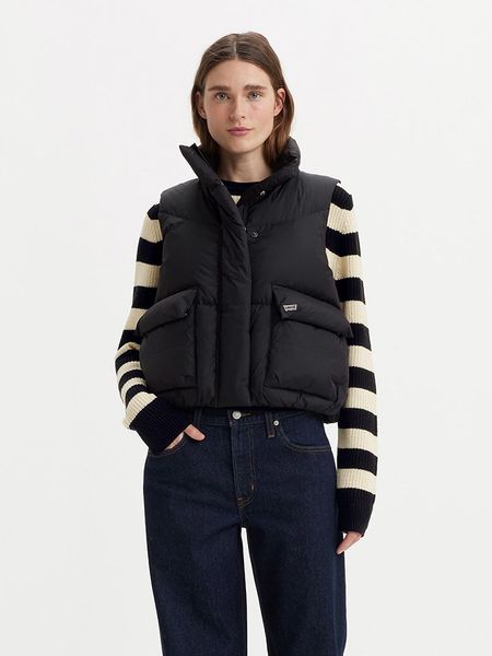 Levi's Kamizelka puchowa w kolorze czarnym rozmiar: S. Czarne kamizelki Levi's®, s, bez wzorów, z puchu, bez kołnierzyka, bez ramiączek, bez kaptura. Za 206,42 zł.