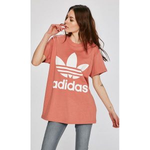 Adidas Originals - Top Big Trefoil Tee. Szare t-shirty marki adidas Originals, z nadrukiem, z bawełny, z okrągłym kołnierzem, z krótkim rękawem. W wyprzedaży za 129,90 zł.