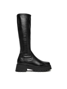 DeeZee Kozaki KX2212803 Czarny. Czarne kozaki DeeZee, bez wzorów, z materiału, bez obcasa, na płaskiej podeszwie, bez zapięcia. Za 239,99 zł.
