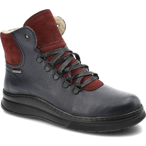 Granatowe Trzewiki Pollonus Ocieplane Obuwie Damskie. Czerwone botki Pollonus, na zimę, bez wzorów, ze skóry, bez obcasa, na płaskiej podeszwie, bez zapięcia. Za 289,00 zł.