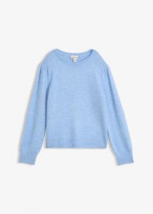 Sweter z bufiastymi rękawami. Czerwone swetry klasyczne bonprix, z dzianiny, bez kołnierzyka. Za 129,99 zł.