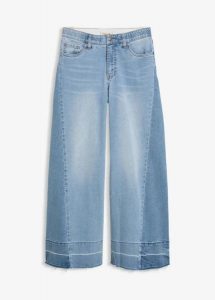 Dżinsy wide leg, mid waist. Niebieskie jeansy bonprix, bez wzorów, z jeansu. Za 147,99 zł.