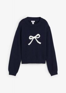 Sweter. Niebieskie swetry klasyczne bonprix, bez kołnierzyka. Za 109,99 zł.