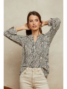 Plume Bluzka "Yohel" w kolorze beżowo-czarnym rozmiar: M. Brązowe bluzki Plume, m, bez wzorów, bez kołnierzyka, bez ramiączek. Za 118,56 zł.