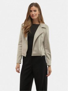 Vero Moda Kurtka z imitacji skóry Jose 10300938 Szary Regular Fit. Szare kurtki Vero Moda, m, bez wzorów, ze skóry, bez kaptura. Za 169,99 zł.