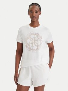 Guess T-Shirt E6GI01 K68D2 Biały Regular Fit. Białe t-shirty Guess, xs, z aplikacjami, z wiskozy, bez kołnierzyka, bez ramiączek. Za 189,99 zł.