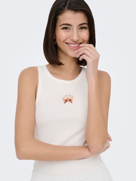 JDY Top "Tulle Life" w kolorze białym rozmiar: M. Białe topy JDY, m, bez wzorów, z bawełny, bez kołnierzyka, bez ramiączek. Za 60,95 zł.