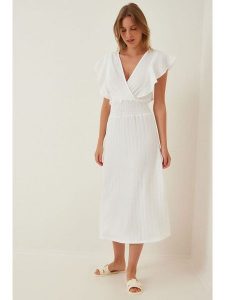 Happiness Istanbul Sukienka w kolorze białym rozmiar: 38. Białe sukienki Happiness Istanbul, bez wzorów, bez kołnierzyka, bez ramiączek, maxi. Za 61,31 zł.