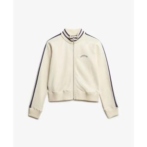 Damska bluza dresowa zapinana na zamek Superdry Athletic Essentials. Białe kurtki Superdry, bez wzorów, z dresówki, bez kaptura. Za 327,70 zł.