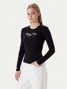 Tommy Jeans Bluzka Essential DW0DW21844 Czarny Regular Fit. Czarne bluzki Tommy Jeans, m, bez wzorów, z bawełny, bez kołnierzyka, bez ramiączek. Za 149,99 zł.