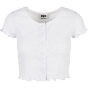 Koszulka damska Urban Classics cropped button up rib. Białe koszulki sportowe Urban Classics, bez wzorów, bez ramiączek. Za 145,00 zł.