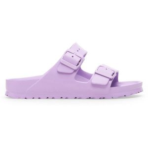Klapki damskie Birkenstock Arizona Eva. Niebieskie klapki Birkenstock, bez wzorów, z materiału, bez obcasa. Za 346,00 zł.