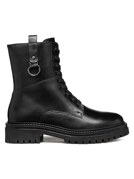 Geox Trzewiki D Iridea D46HRB 00043 C9999 Czarny. Czarne botki Geox, bez wzorów, ze skóry, bez obcasa, na płaskiej podeszwie, bez zapięcia. Za 389,99 zł.