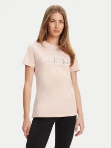 Guess T-Shirt V5YI12 J1314 Różowy Regular Fit. Czerwone t-shirty Guess, m, z aplikacjami, z bawełny, bez kołnierzyka, bez ramiączek. Za 119,99 zł.