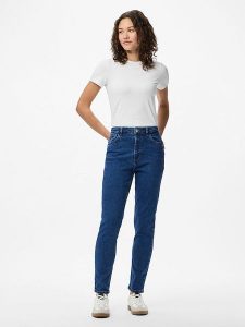 Pieces Dżinsy "Pcbella" - Tapered fit - w kolorze niebieskim rozmiar: W30/L32. Niebieskie jeansy Pieces, z aplikacjami, ze skóry, z podwyższonym stanem. Za 109,78 zł.
