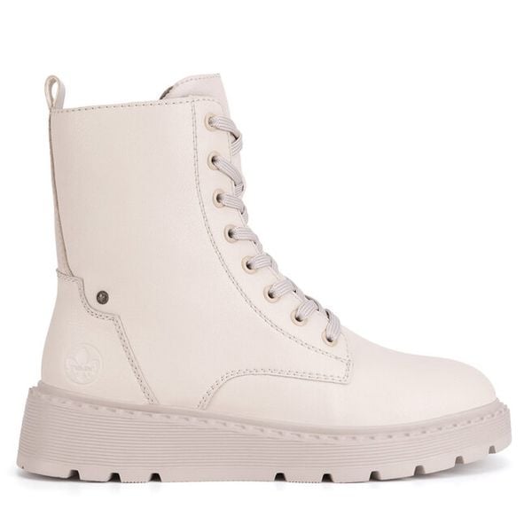 Trzewiki Rieker. Brązowe botki Rieker, bez wzorów, bez obcasa, na płaskiej podeszwie, bez zapięcia. Za 343,00 zł.