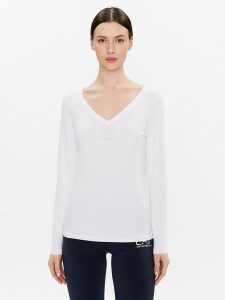 EA7 Emporio Armani Bluzka 8NTT52 TJFKZ 0101 Biały Regular Fit. Białe bluzki EA7 Emporio Armani, xs, bez wzorów, z bawełny, bez kołnierzyka, bez ramiączek. Za 219,99 zł.