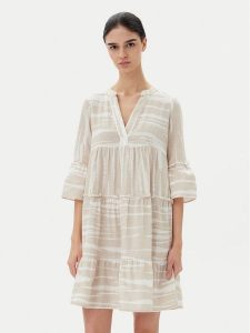 Vero Moda Sukienka letnia Dicthe 10225127 Beżowy Loose Fit. Brązowe kombinezony Vero Moda, na lato, xs, bez wzorów, z bawełny, bez kołnierzyka, bez ramiączek. Za 149,99 zł.