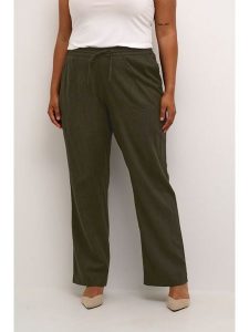 KAFFE curve Spodnie w kolorze khaki rozmiar: 42. Brązowe spodnie z wysokim stanem KAFFE curve, bez wzorów, z materiału, z podwyższonym stanem. Za 104,99 zł.
