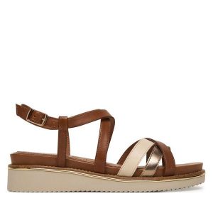 Sandały Tamaris. Brązowe sandały Tamaris, bez wzorów, bez obcasa, na płaskiej podeszwie, bez zapięcia. Za 369,99 zł.