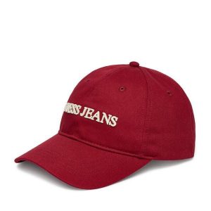 Czapka z daszkiem Guess Jeans. Czerwone czapki Guess Jeans, z aplikacjami, z jeansu. Za 79,99 zł.