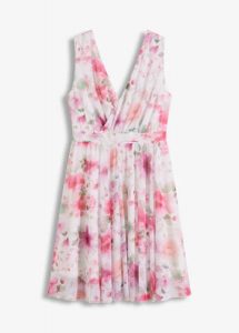 Sukienka mini z siateczki. Białe sukienki bonprix, bez wzorów, bez kołnierzyka, bez ramiączek, mini, kopertowe. Za 134,99 zł.